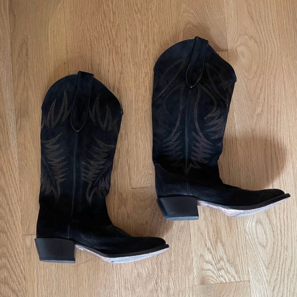 Justin Cowboy Western Boots Black Suede